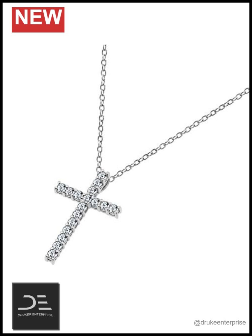 Platinum Plated Sterling Silver Cross Pendant Necklace with Cubic Zirconia, 18